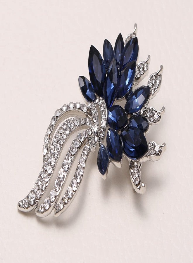 CUFTS Blue Austrian Crystal Brooch Pins Fashion Elegant Rhinestone Brooch Jewelry Gift for Women, girls, ladies (Silver) - Image 2